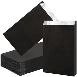 EUSOAR Aluminum Foil Bags for Hot Food, 100pcs 4.7"x8.6"x1.6" Black Grease Bag Disposable, Hamburger Wrappers Foil for Hot Food, Bakery Cookies, Treats, Snack, BBQ Take-Out