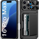 BXYJY for iPhone 16 Pro Max Case Wallet with Strap, Crossbody Cell Phone Lanyard for Women Men, Card Holder, Slide Camera Cover, Military Grade Drop Proof, Heavy Duty Case for iPhone 16 Pro Max, Black