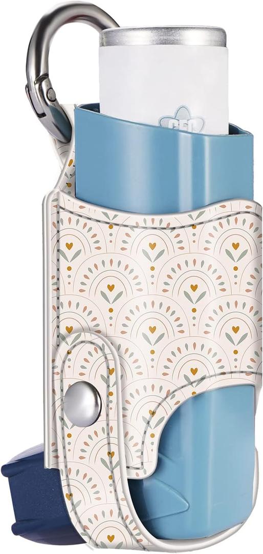 MEDMAX Asthma Inhaler Holder PU Leather Protective Travel Handy Mini Holster, Lightweight Carrying Case with Carabiner Clip, Inhaler Not Included (Case Only), Heart Arch