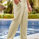 PASLTER Men's Cotton Linen Pants Elastic Waist Drawstring Casual Trouser Lightweight Straight-Legs Loose Beach Yoga Pants (White, L)