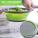 2 Pack Collapsible Silicone Colander with Handle, Over Sink Foldable Food Strainer, BPA-Free Space Saving Drain Basket for Vegetables, Fruits, Pasta, Kitchen & Camping (Green)