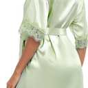 Women's Lace Trim Kimono Robe Bride Bridesmaids Wedding Shower Satin Short Robe Bridal Party Nightgown (Saage Green, S)