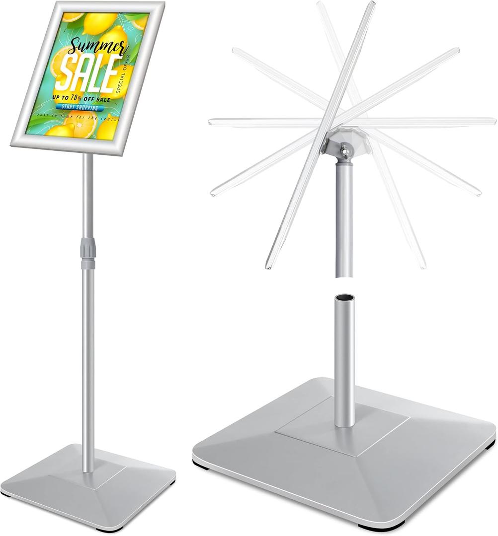8.5"x11" Pedestal Poster Sign Stand with Heavy Duty Base, Adjustable Sign Holder Standing Floor Sign Stand for Office,Store,School,Church,Public Sign Displayed Stands, Silver