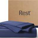 REST Evercool+ Starter Sheet Set, Full Size, Blue, Breathable Bed Sheet for Hot Sleeper and Night Sweats, with Pillowcases, Ionic+ Self-Cleaning Silver Yarn for Sensitive Skin, 3PCS No Flat Sheet