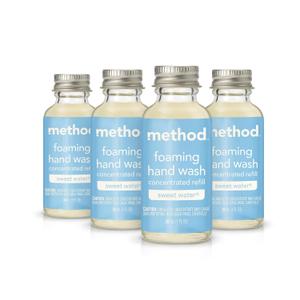Method Foaming Hand Wash Concentrates Refills, Sweet Water, 4 Recyclable 1 fl oz Refills
