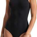 Body Suits for Women With Tummy Control, Crew Neck Sleeveless Racerback Thong Bodysuits sexy off shoulder tank tops (Small, Black)