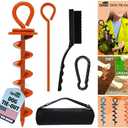 Eurmax USA Heavy Duty Dog Tie Out Stake for Large Dogs up to 210 lbs,Dog Stakes for Outside,Ground Anchor for Dog Leash,Runner Cable, and Pet Gadget Dog Accessories Trampoline Stakes 1-Pack (Orange)