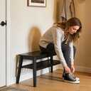 Nnewvante Bamboo Entryway Bench, 33.46" End of Bed Bench, 2 Tier Black Bench for Bedroom, Indoor Bench for Living Room, Dining Room, Hallway, Holds up to 300lbs