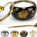 15OZ Sugar Bowl with Glass Lid and Spoon, Sugar Container of Coffee Bar Accessories, Stainless Steel Jar for Salt, Tea, Brown Sugar Cube, Dishwasher Safe, Kitchen Decor Countertop Storage, Black