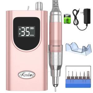 Kredioo Nail Drill, 35000RPM Nail Drills for Acrylic Nails Professional Cordless Electric File Rechargeable Portable Machine 6 Bits Dremel Tools for Women Manicure Pedicure Remove Gel Polish (Pink)