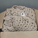 Bigacogo Chunky Knit Throw Blanket for Couch, 40x60 inches, 100% Hand Knitted with Thick Jumbo Chenille Yarn, Cozy Soft Large Rope Knot Cable Crochet Blankets for Sofa Bed Living Room, Beige