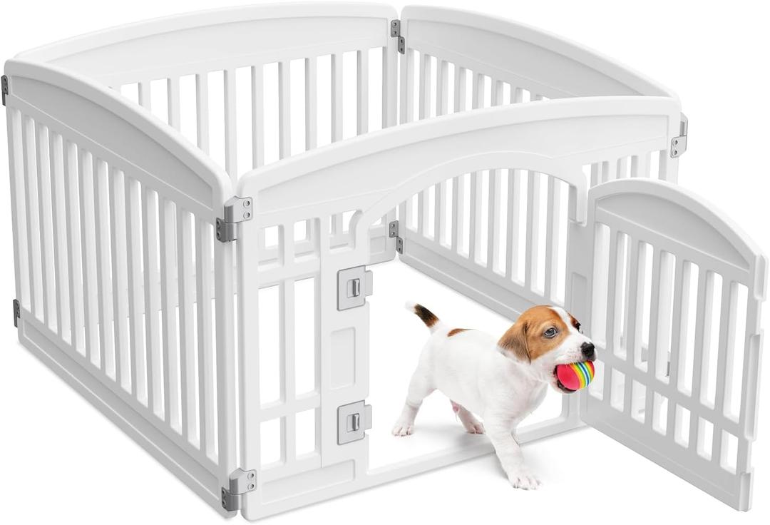 NEWBULIG Dog Playpen 4-Panel, 24IN Puppy Playpen, Stable Dog Play Pen Indoors/ Outdoor with Secure Locking Door, Plastic Pet Fence for Small & Medium Dogs