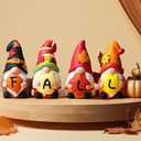 4 Pcs Fall Ceramic Gnomes Decorations for Home 4'' Thanksgiving Decor Welcome Fall Sign Gnomes Figurines Autumn Tabletop Sculpture Table Centerpiece for Home Housewarming Gifts
