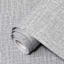 Grey Grasscloth Peel and Stick Wallpaper 17.3"x120" Faux Linen Textured Contact Paper Removable Self Adhesive Vinyl Wallpaper for Bedroom Bathroom Kitchen Cabinets (Gray)