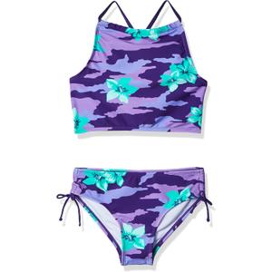 Kanu Surf Girls' Daisy UPF 50 Beach Sport Halter Tankini 2-Piece Swimsuit (8, Rylie Purple)