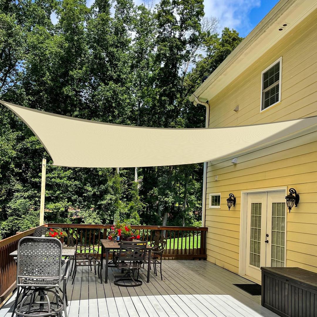 TANG Sunshade Sail 8' x 8' Beige Rectangle Shade Canopy Cover Patio UV Block Square Sun Shade Cloth for Backyard Pergola Porch Deck Garden Outdoor Activities