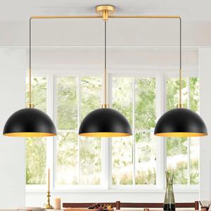 Farmhouse Pendant Lights, 3-Light Black and Gold Dome Pendant Light Fixtures,Industrial Kitchen Island Lighting for Dining Room Bar, E26 Base
