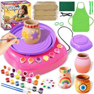 Pottery Wheel for Kids, Arts and Crafts for Kids Ages 8-12, Crafts for Girls 8-12, Complete DIY Clay Wheel Pottery Kit for Beginners, Kid Crafts Gifts for Girl Toys Ages 8 9 10 11 12 Year Old Birthday (PINK)