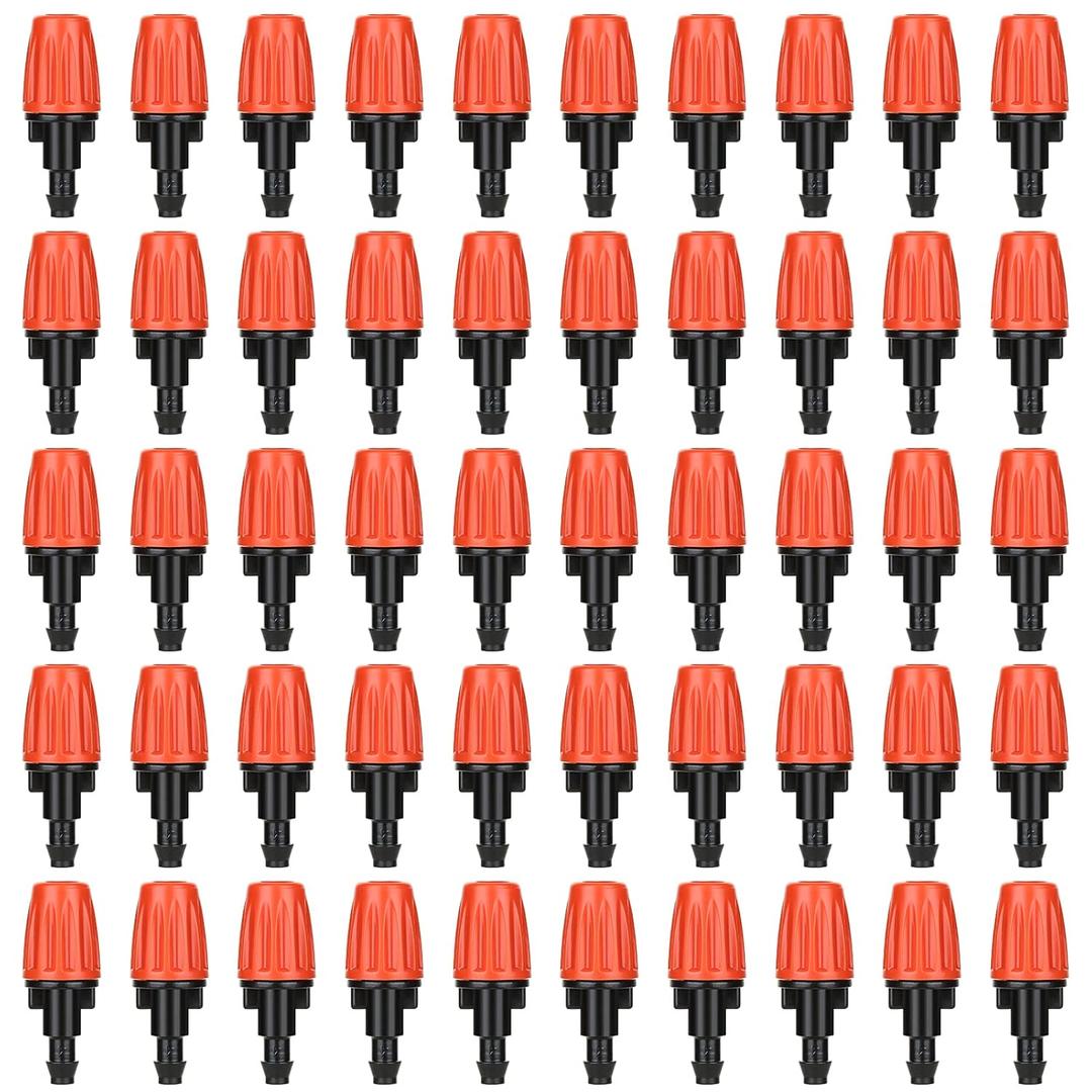 50 Pcs Drip Irrigation Spray Emitters, Adjustable Atomizing Nozzles,1/4 Inch Drip Irrigation Parts Sprayers Drippers for Garden Greenhouse Agricultural Irrigation Patio Misting (Single Barb)