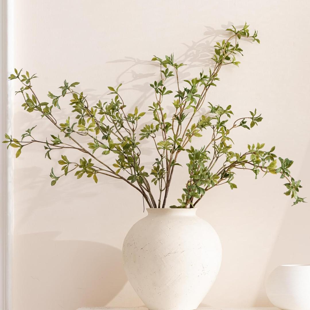 Avoeco Real Touch Artificial Japonica Leaf Branch, Artificial Greenery Stems for Home Office Wedding Vase Filler Shop Decoration (4, Medium Green)