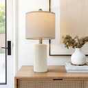 G-SAFAVA 20.25" Small Single Table Lamp for Bedroom Modern Ceramic Nightstand Lamp Farmhouse Bedside Lamp Boho Living Room Lamp White End Side Table Lamp