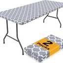 Smiry 2 Pack Rectangle Table Cloth 6 Foot, Waterproof Elastic Fitted Tablecloths, Windproof Washable Polyester Table Cover for Picnic, Camping, Outdoor (Grey, 30"x72")