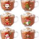 Vesici 6 Pcs Christmas Glass Coffee Mugs with Handle 16 oz Clear Christmas Glasses Winter Xmas Glass Mugs Santa Claus Snowman Cups Xmas Gift for Women Men Beverage Milk Hot Chocolate (Multi Style)