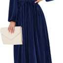 Sissyaki Women's Long Sleeve Velvet Dresses Fall Winter Long Dress Wedding Guest Party Maxi Dress (Large, B#navy Blue)