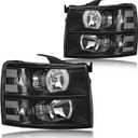 for 2007-2013 Chevy Silverado 1500 Headlights Assembly Compatible with 07-14 2500HD 3500 Clear Reflector Black Housing