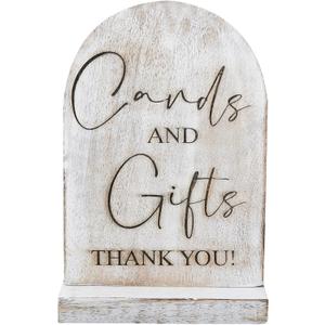 Wooden Cards and Gifts Sign with Stand- 5"x7" Black Wedding Sign TableTop Sign for Wedding Reception, Engagement Party, Baby Shower & Event Party Table (White)