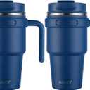 ALOUFEA 20 oz Insulated Coffee Mug Tumbler with Handle, Stainless Steel Travel Mug Tumbler with Lid and Straw,Double Wall Vacuum Leak Proof Ice Coffee Thermal Cup, Navy