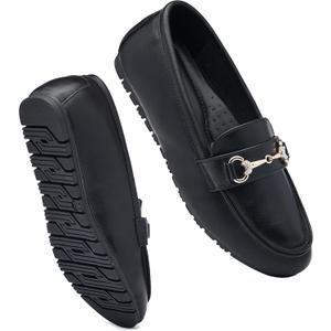 Women's Wide Loafers Casual Slip on Flat Shoes Women's Comfort Penny Loafers with Arch Support Women Dressy Moccasins (9.5 Wide, Black Pu)