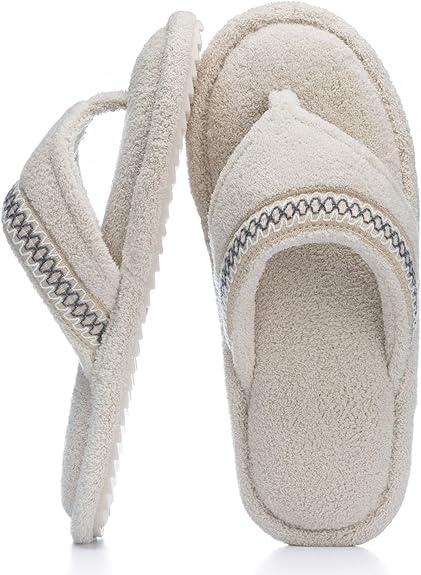 Flip Flops House Slippers for Women Indoor House Shoes with Soft Terry Cloth Ladies Thong Slippers with Non-Slip Sole and Memory Foam (Size 36-37)