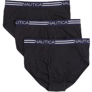 Nautica Men's Classic Cotton 3-pack Fly Front Briefs,Large, 3 Pack Black