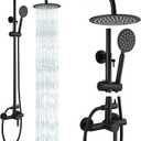 gotonovo Outdoor Shower 304 Stainless Steel, Matte Black, Single Handle | Rain 8 Inch Outdoor Shower Head with Handheld Kit Fixtures System Faucet Set with Valve Wall Mount for Seaside Backyard Pool