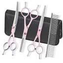 Dog Grooming Scissors Kit, Fcysy Professional Dog Trimming Scissors Set, Hair Cutting Scissors for Pet Dog Cat Grooming at Home, Curved Dog Scissors Pet Thinning Shears, Pet Grooming Supplies