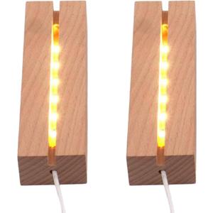 2Pcs 6" Wooden LED Light Display Stand Base,Rectangle Wood Led Light Base Wooden Lamp Base for Display Photos Acrylic Pictures Plexiglass Crystal Resin Craft Art -Warm Light