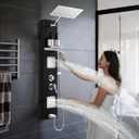 Shower Panel System, Multi-Function Shower Tower With 4 Body Spray, 5 Handheld Settings, Shelf & Adjustable Height, Rainfall + Waterfall Shower Head, Rain Massage Spa System For Bathroom