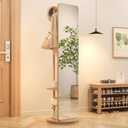 70"x19"Full Length Mirror with Stand,Coat Rack with Mirror,Solid Wood Floor Mirror,Swivel Mirrorfor Bedroom, Living Room, Cloakroom (Nature)