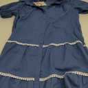 PRETTYGARDEN Women's Summer Button Down Shirt Dress Short Puffy Sleeve Tiered Ruffle Flowy Long Maxi Dresses, M Dark Blue