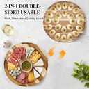 Deviled Egg Platter with Lid - Reversible use Acacia Wood Egg Tray with 24 Slots, Wooden Deviled Egg Holder Container for Party, Kitchen Countertops, Charcuterie Board, Dishwasher Safe Lid