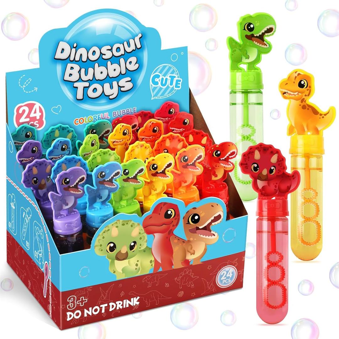 Roberly Dinosaur Bubbles Party Favors for Kids, 24Pcs Refill Bubble Wands Toys Bulk Dinosaur Themed Birthday Party Treats Goodie Bag Stuffers Classroom Prizes Gifts for Boys Girls Stuffers