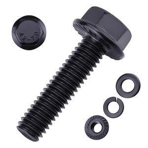 16-Sets 1/4-20 x 1-1/2" Hex Flange Bolts & Flange Nuts Combo Kit with Flat and Lock Washers- 304 Stainless Steel 18/8, Black Coated, for Heavy Duty Applications