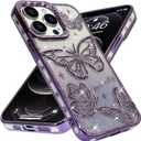 BITOBE Designed for iPhone 12/12 Pro, Cute 3D Butterfly Case Slim Plating Glitter Bling Luxury Cover for Women Girls Protective Camera Protection Bumper 6.1" Purple