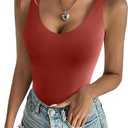 REORIA Butsmooth Womens Sexy Deep V Neck Backless Sleeveless Double Lined Thong Bodysuits for Going Out (Medium)