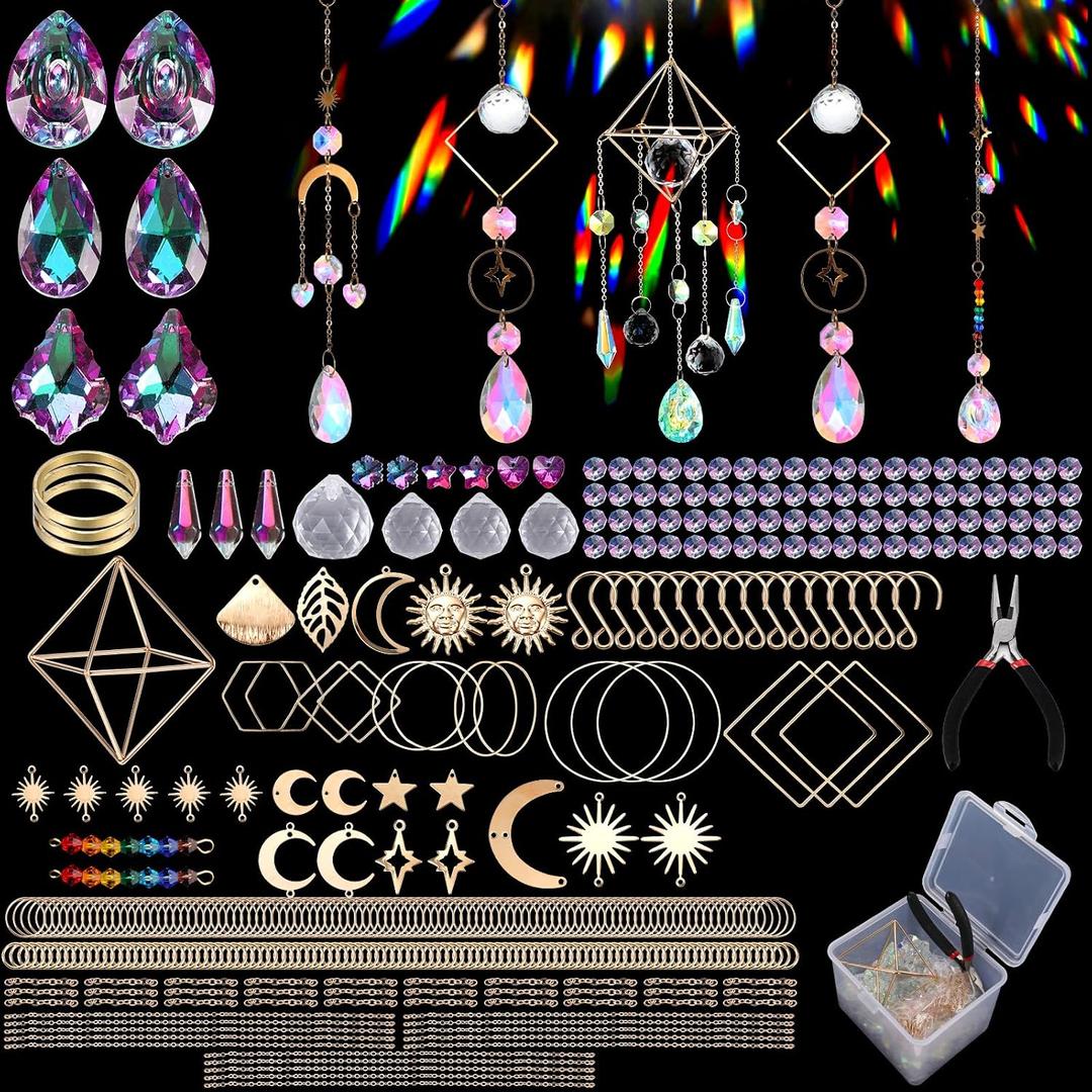 DIY Suncatcher Kits 400 Pcs Sun Catchers Making Kit Art and Crafts for Adults Prism Hanging Decorative Suncatcher with Crystals Rainbow Ball Maker for Window Garden Home Wedding Christmas Decor
