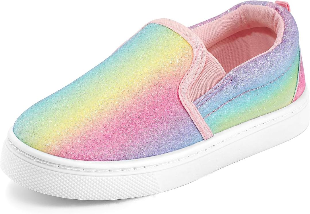 K KomForme Toddler Girls Boys Shoes Little Kids Slip on Canvas Sneakers for Running/Walking (Gradient Glitter, 8)