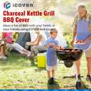 iCOVER Round Grill Cover, 29" Dia x 38" H Dome Smoker Cover, Waterproof Charcoal Kettle Grill Cover, UV Resistant BBQ Cover, Outdoor Barbecue Cover for Weber Char-Broil, Brinkmann and More (Black)