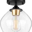 Modern Semi Flush Mount Ceiling Light with Clear Glass Shade, Industrial Close to Ceiling Light, Black Hanging Ceiling Light Fixture for Hallway, Bedroom, Dining Room, Entryway, Foyer