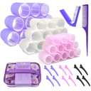 my novel things Hair Rollers Large Small 50PCS Set, 36PC Large Medium Hair Rollers for Volume Curlers with 12PC Clips 1 Tail Comb 1 Folding Comb for Short Medium Blowout Look Long Hair Gift for Women (Pink/White/Purple)